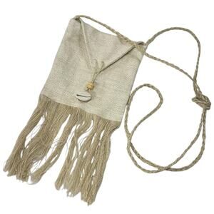 Vintage Fringe Crossbody Pouch Shell Closure Boho Hippie Mini Bag